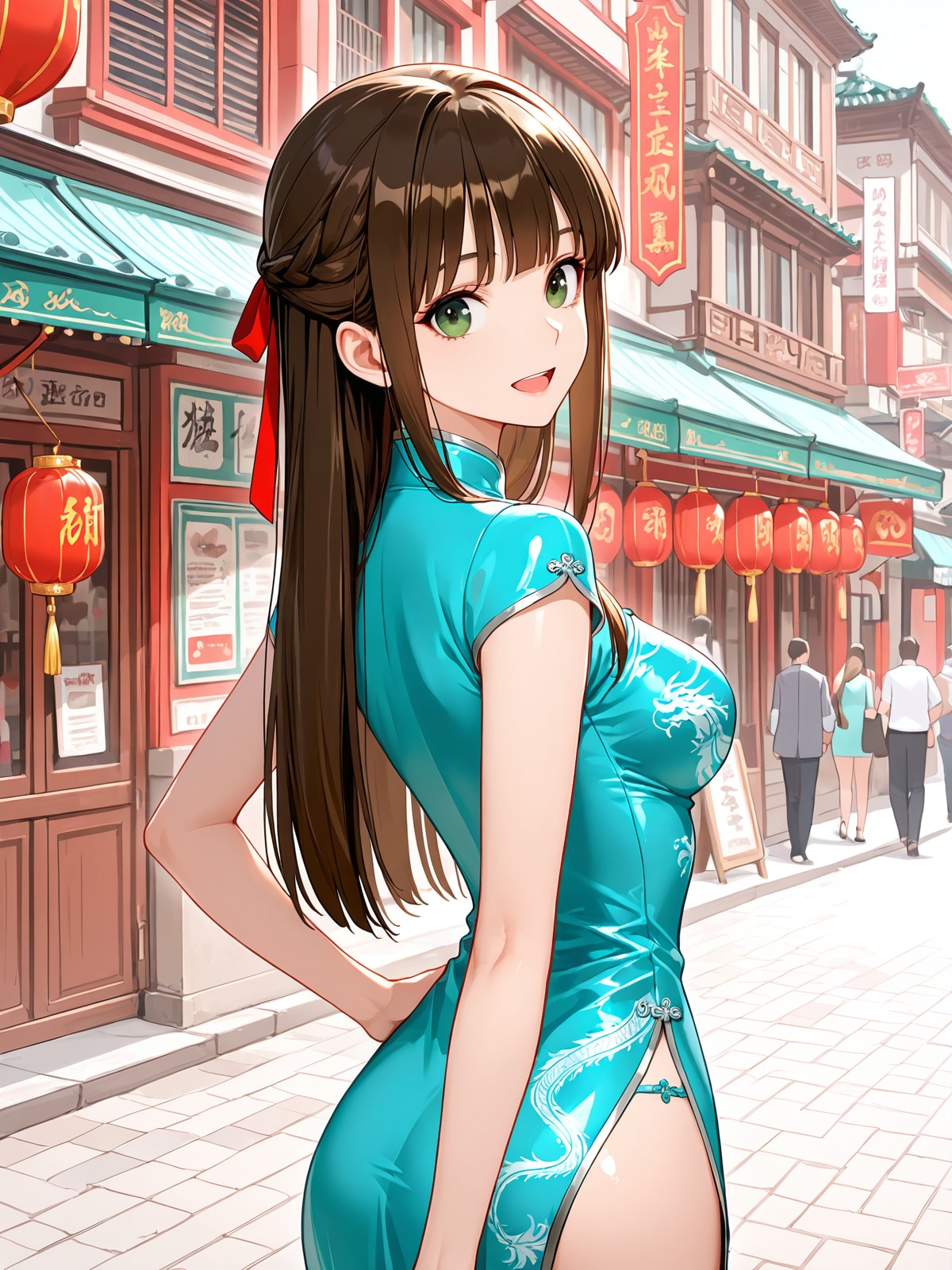 お兄ちゃん、私のチャイナドレス姿どう？　似合ってる？