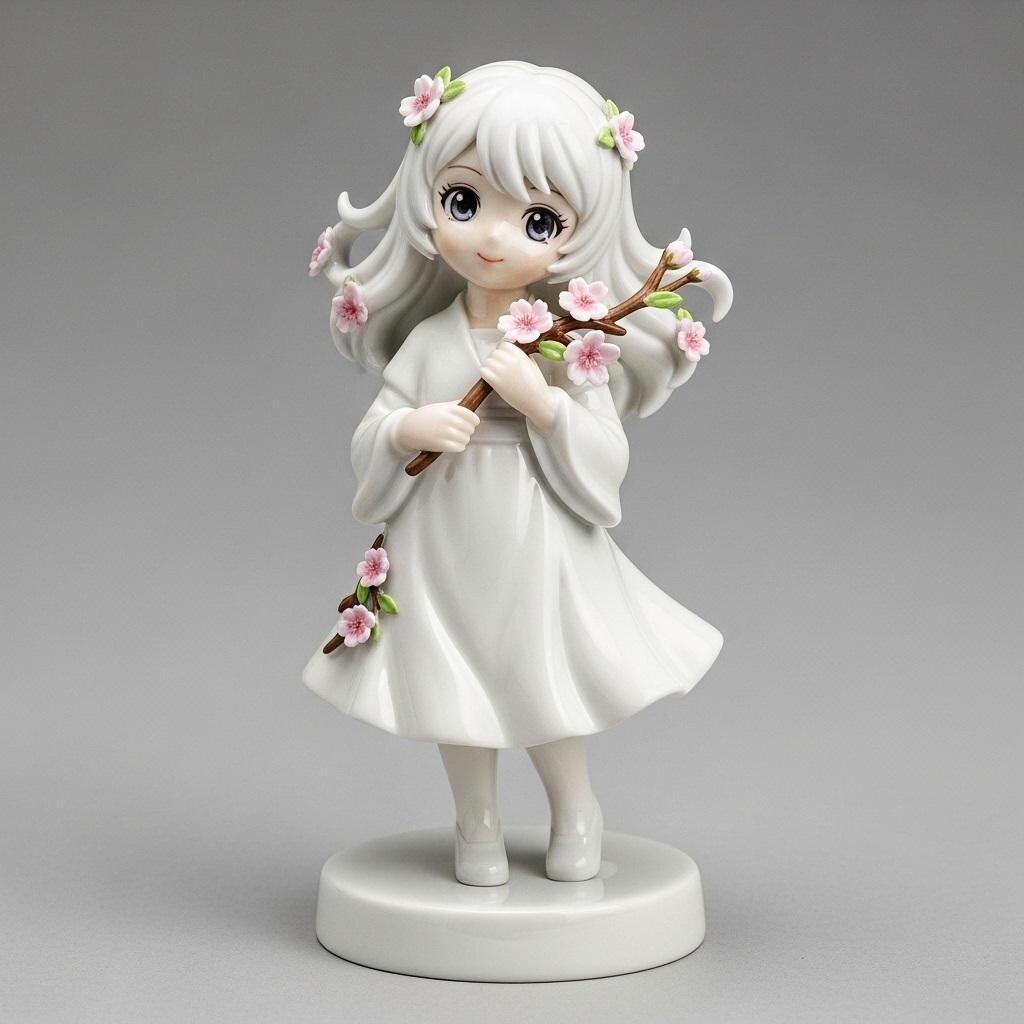 桜の枝を持つ少女