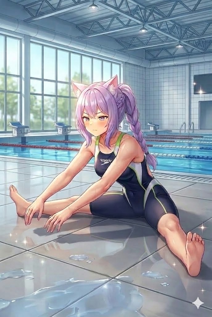 柔軟体操する競泳水着のシス