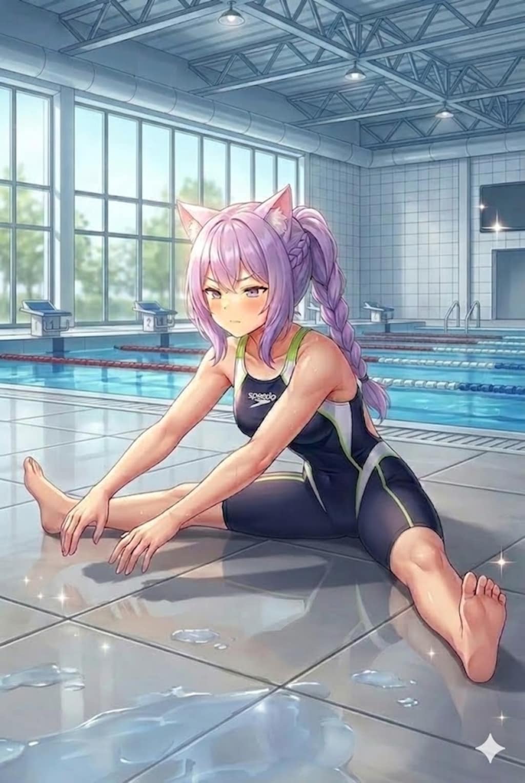 柔軟体操する競泳水着のシス