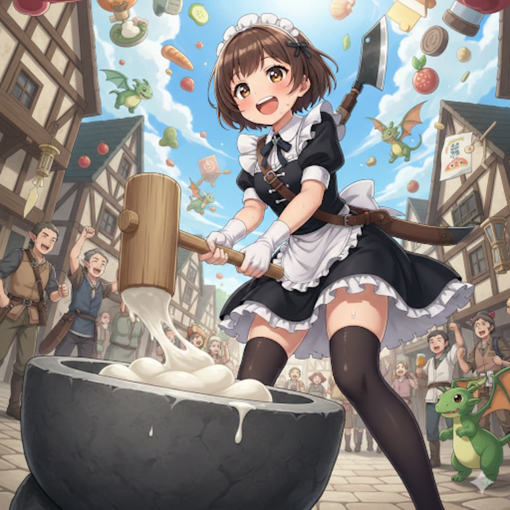 グルメワールドの餅つき