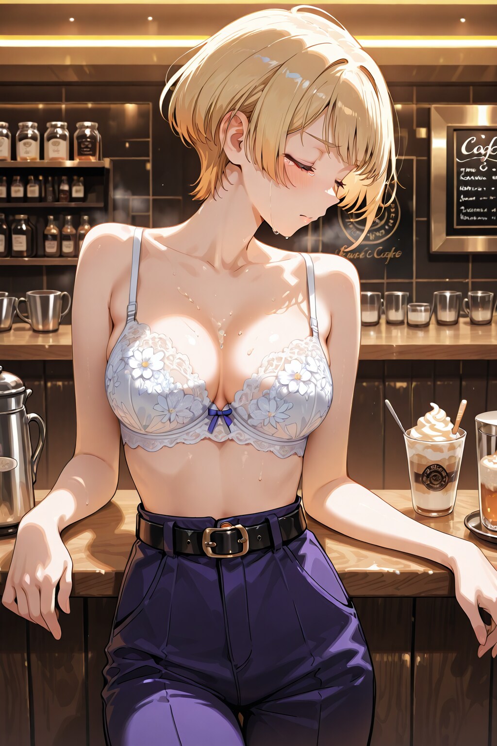 かっこかわいいカフェバーオーナージェシカ・ブレストンの純白レースブラ