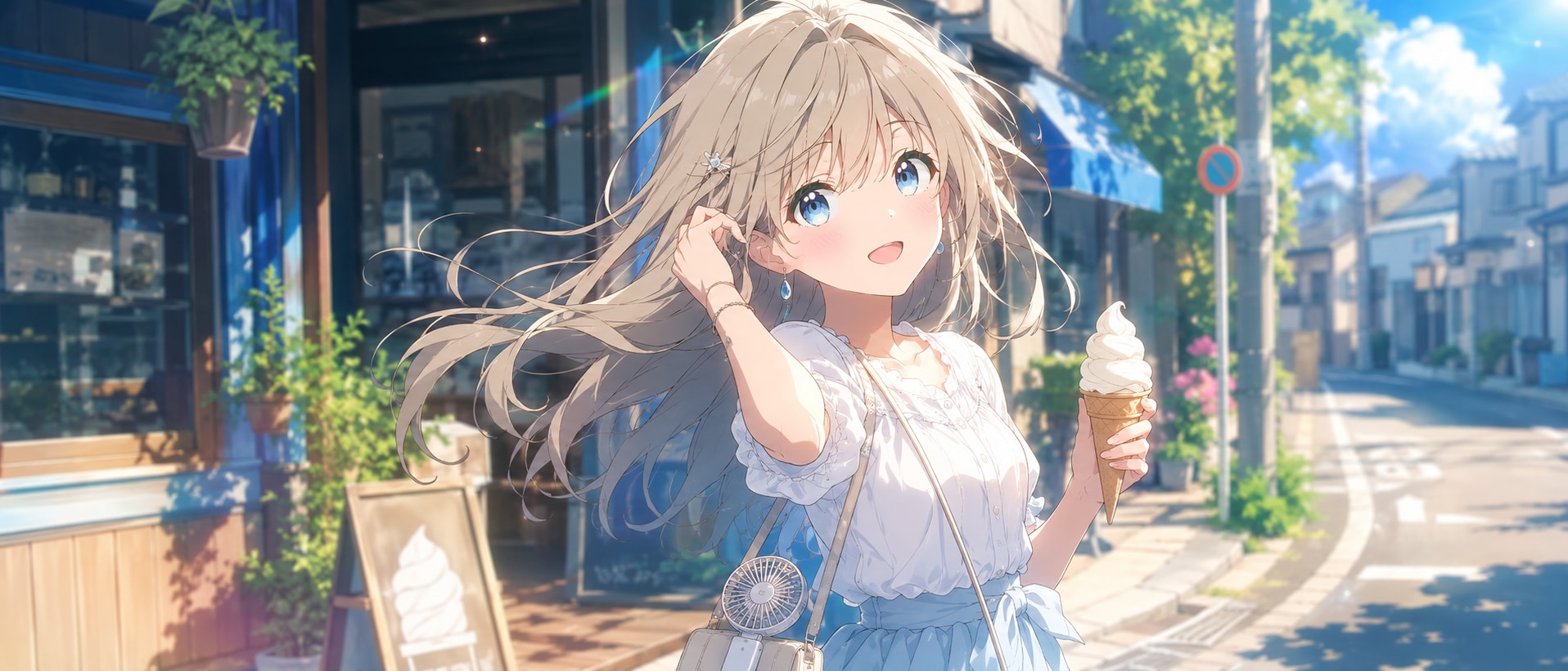 夏の街角とソフトクリーム