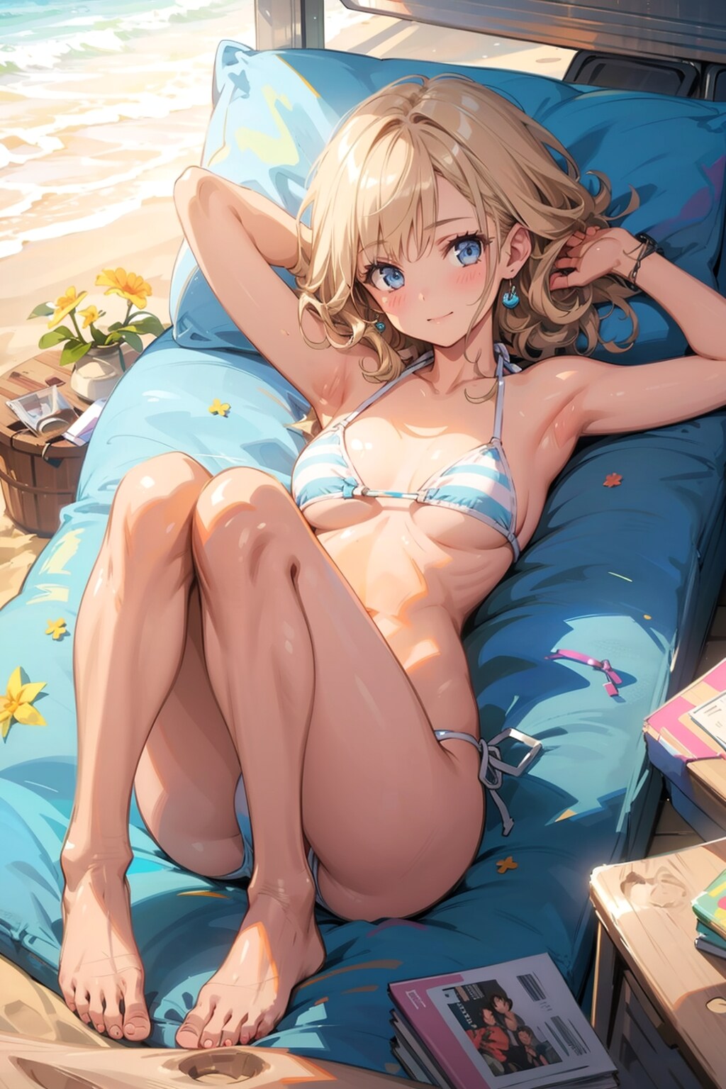 全力ビキニ少女34(金髪・青マイクロビキニ)