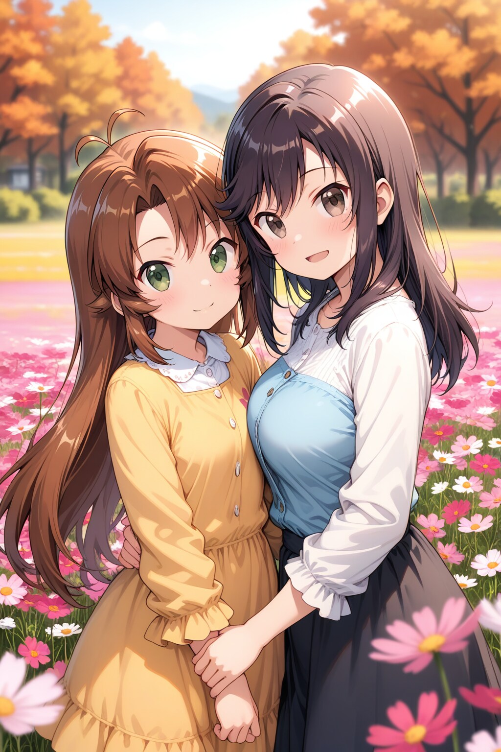 秋のコスモス畑にこまちゃんとほたるん🌼❤️ | の人気AIイラスト・グラビア