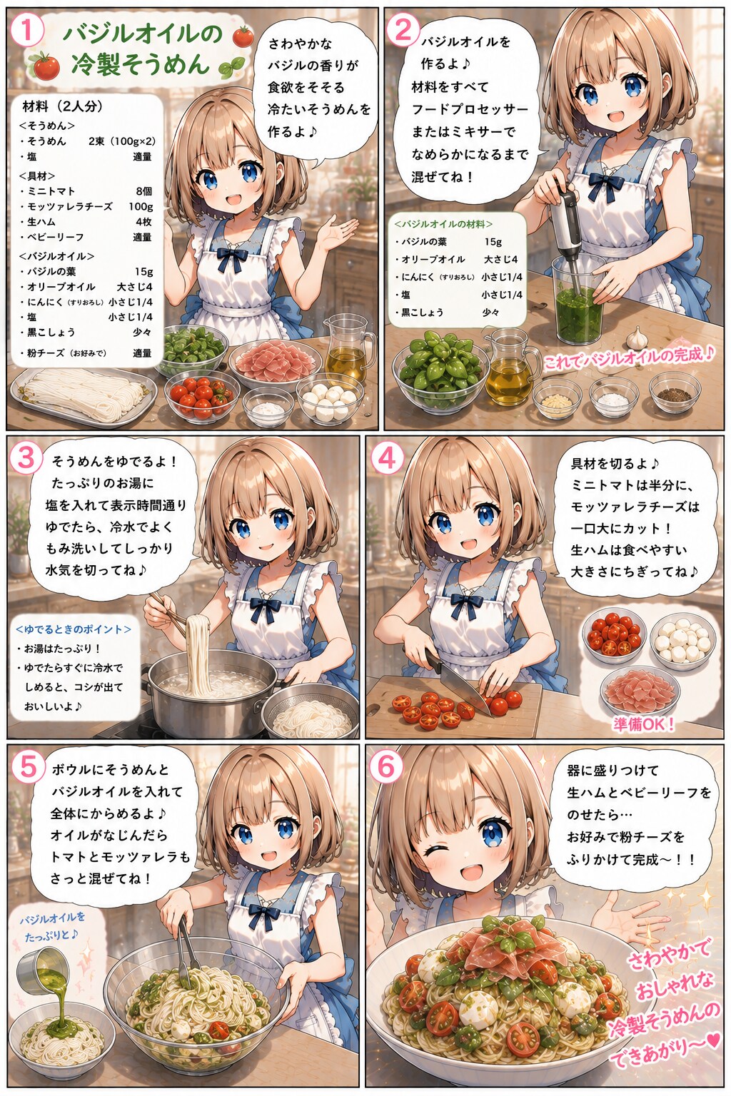 バジルオイルの冷製そうめん | の人気AIイラスト・グラビア