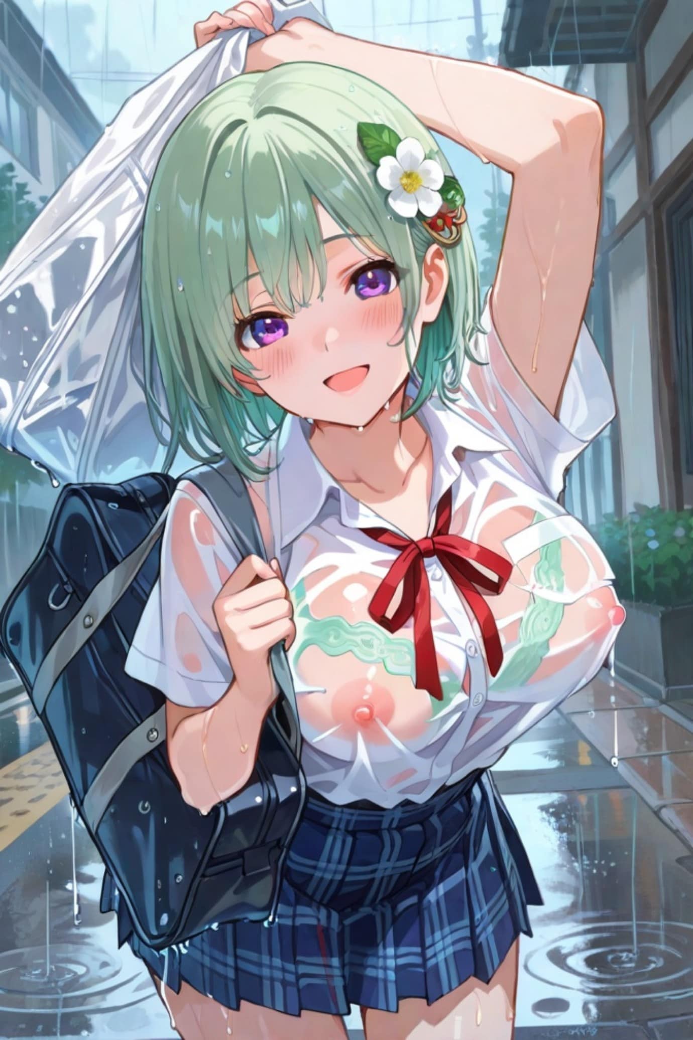 ずぶ濡れの緑髪ちゃん
