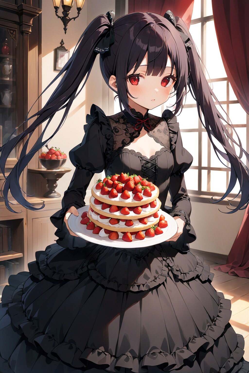 [約15kいいね]黒髪ゴスロリ風(まだ少し早いけど、はい…ケーキ)_20240705