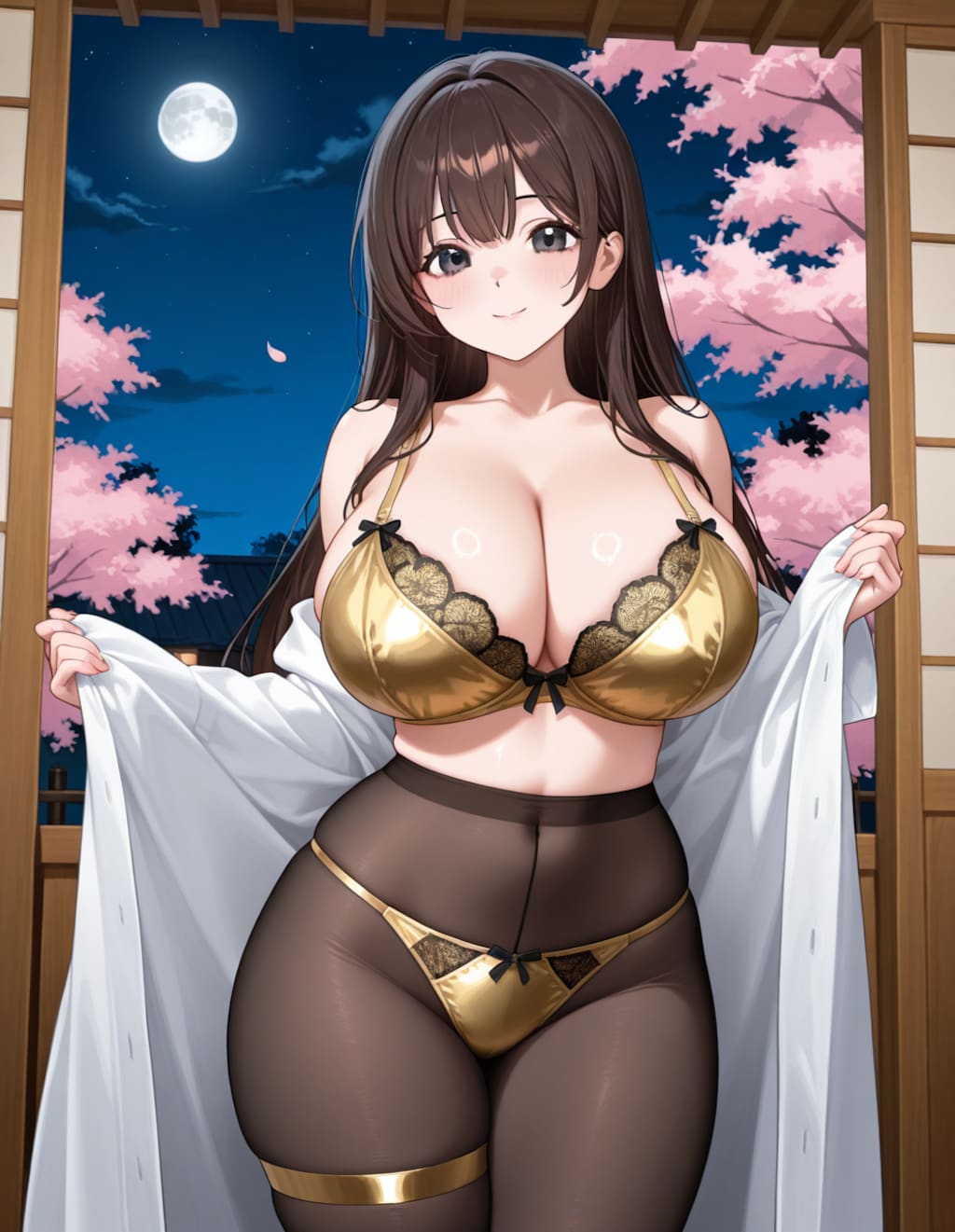 金色下着&パンストの宣子さんと夜桜(PixAI版)