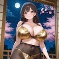 金色下着&パンストの宣子さんと夜桜(PixAI版) 4枚目