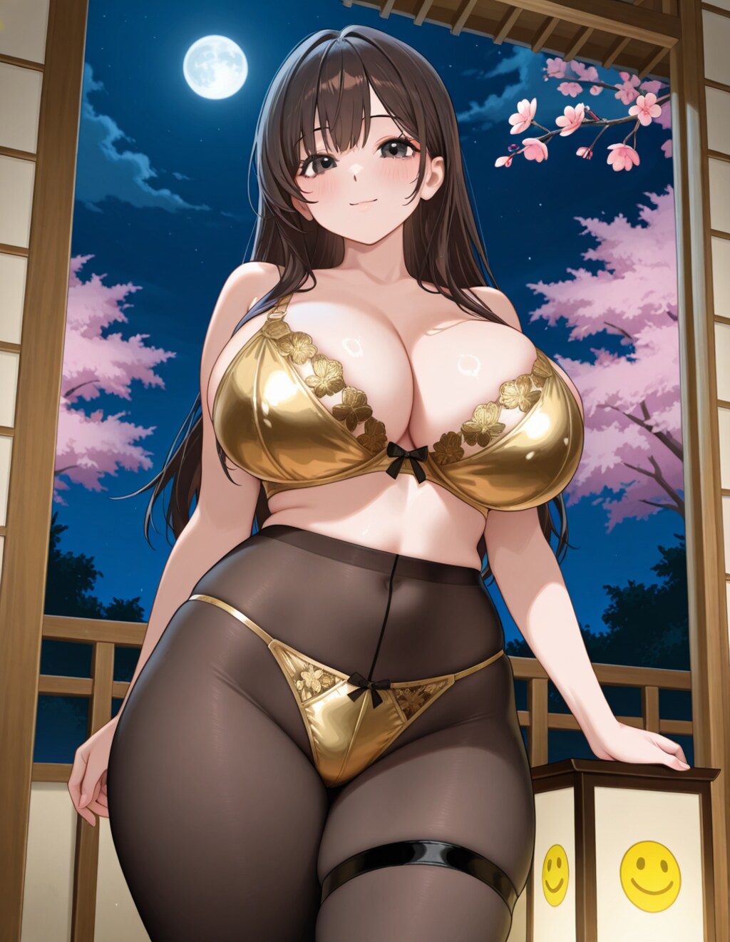 金色下着&パンストの宣子さんと夜桜(PixAI版)