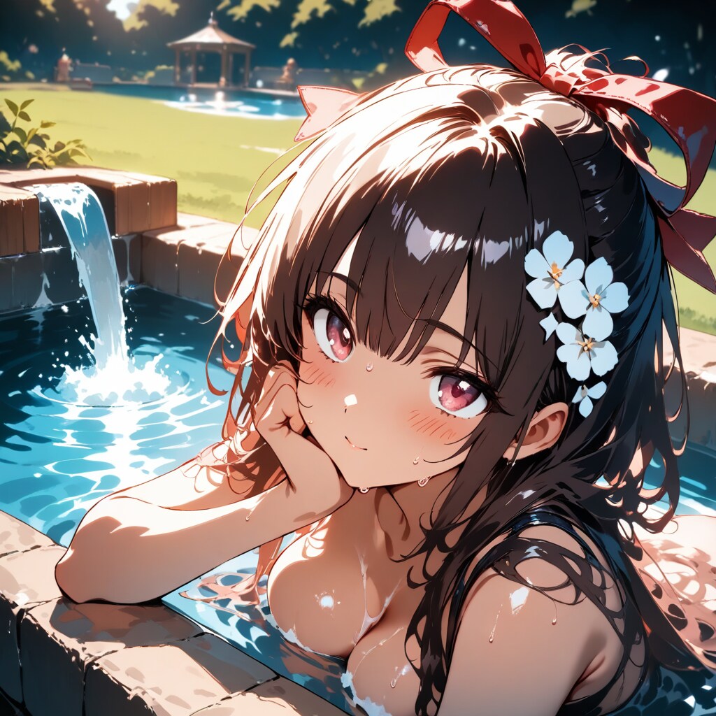 噴水で涼む