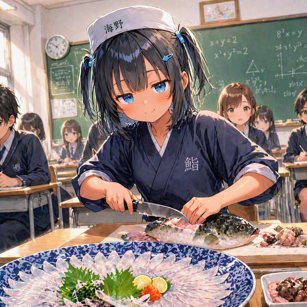 フグを捌くこなつちゃん