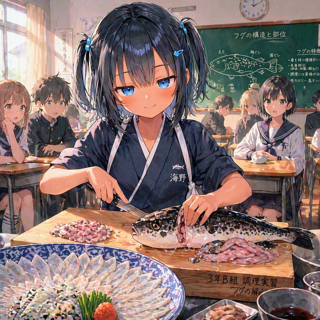 フグを捌くこなつちゃん