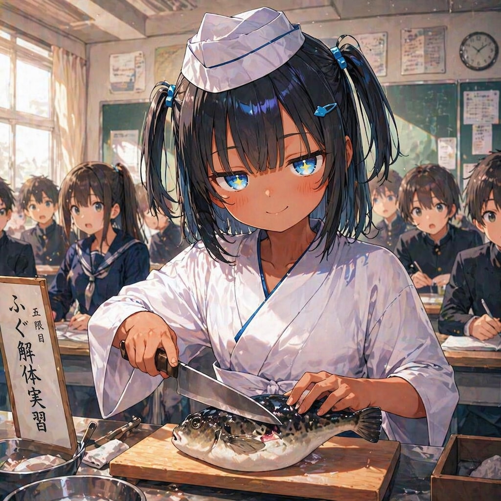 フグを捌くこなつちゃん