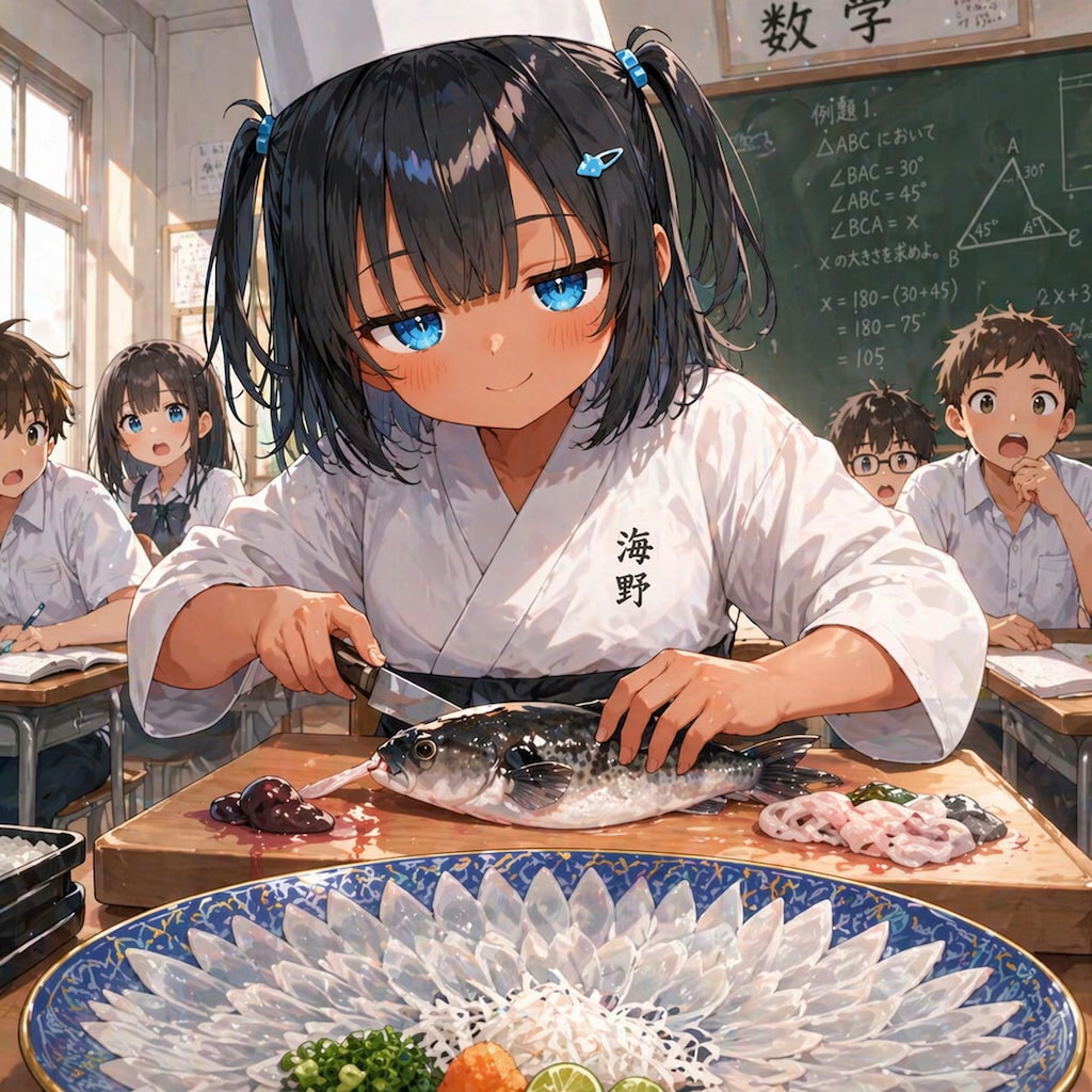 フグを捌くこなつちゃん