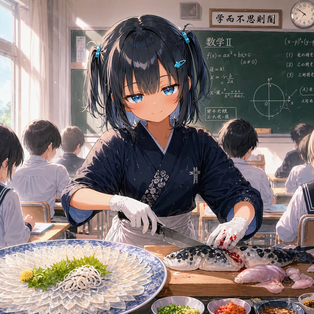 フグを捌くこなつちゃん