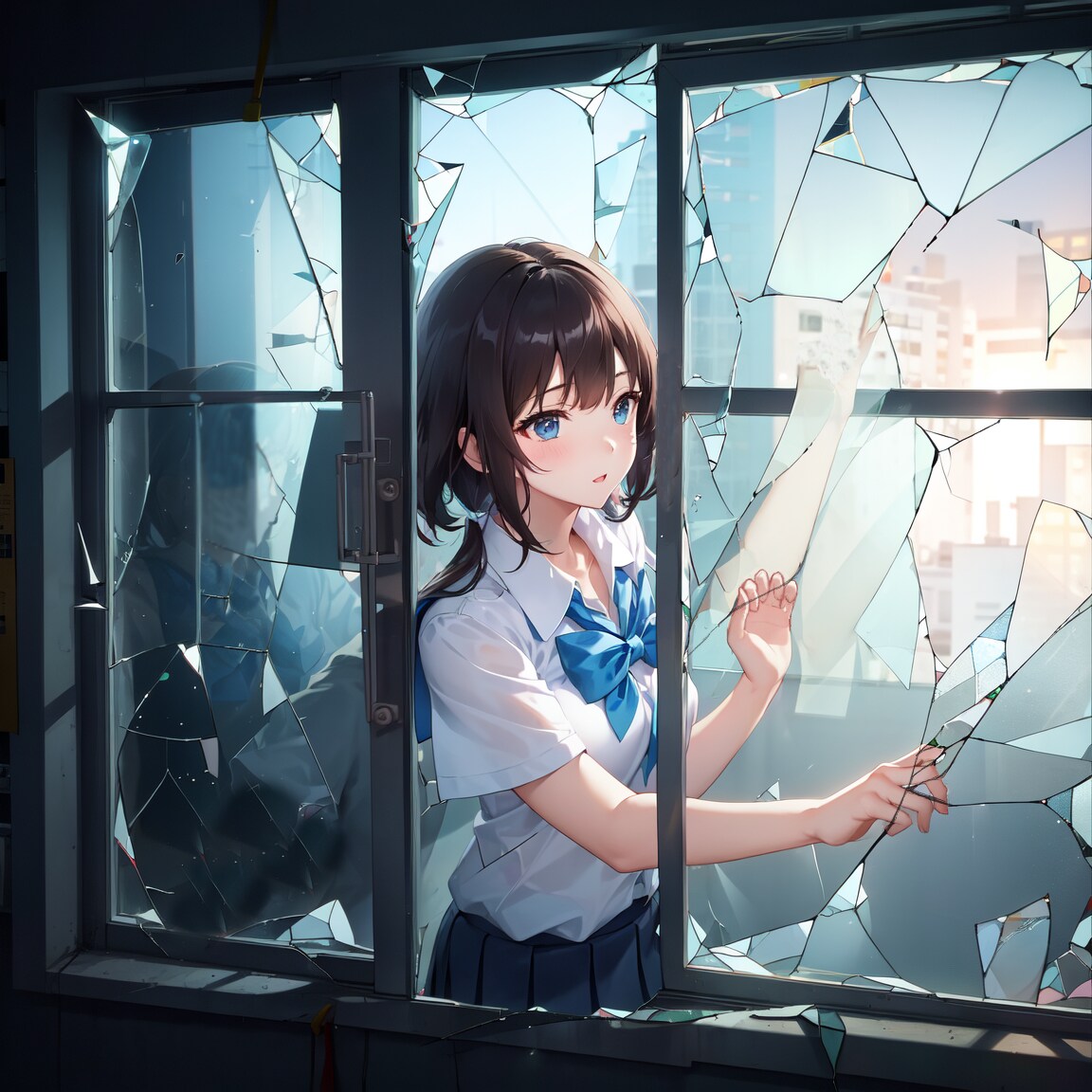 夜の校舎 窓ガラス