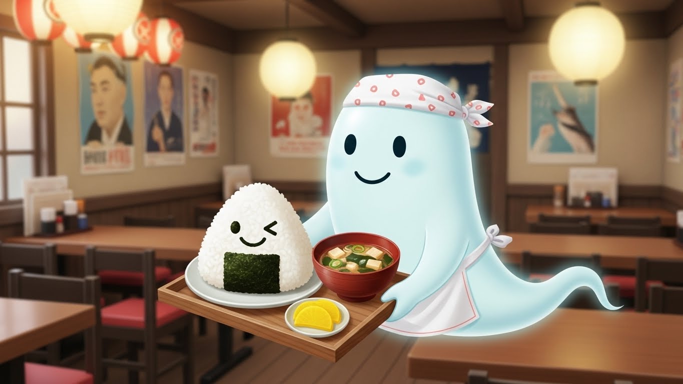 おにぎりセットを運ぶお化けシェフ | の人気AIイラスト・グラビア