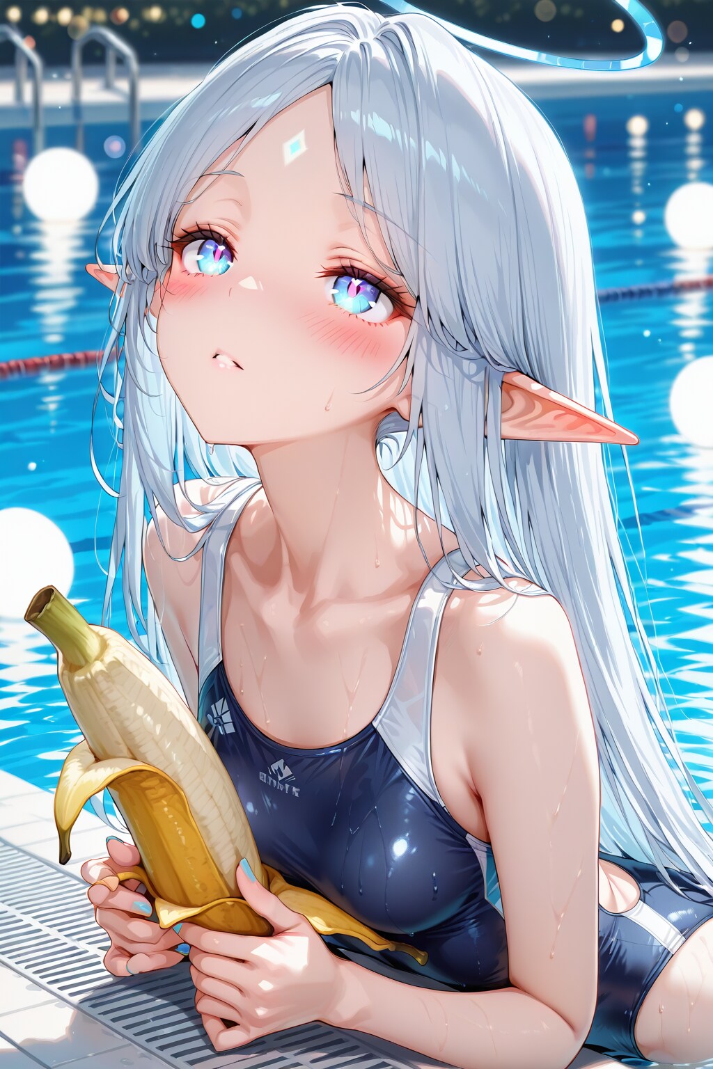 夜プールとバナナ