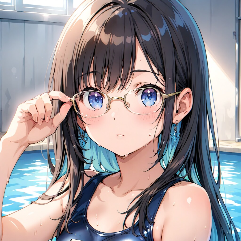 黒髪メガネのプール