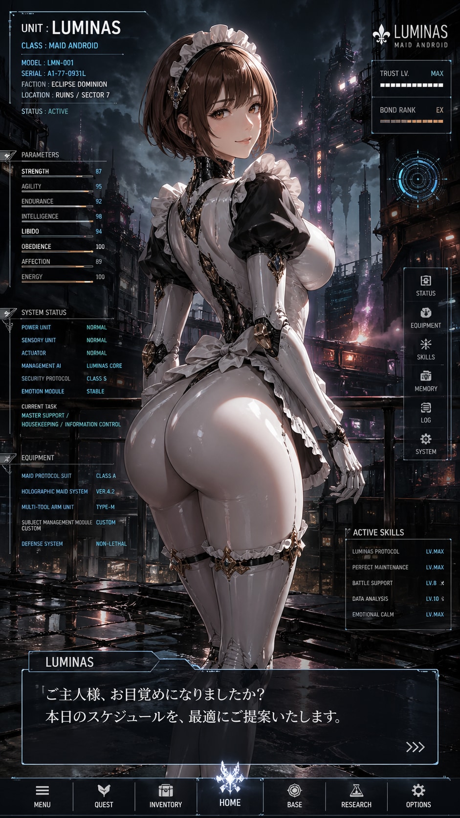 アンドロイドメイド「LUMINAS」ステータス画面 | の人気AIイラスト・グラビア