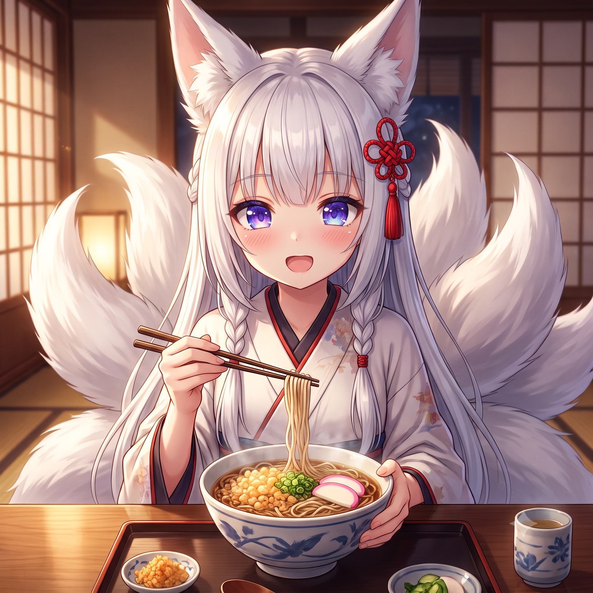 今日のお昼はたぬき蕎麦です