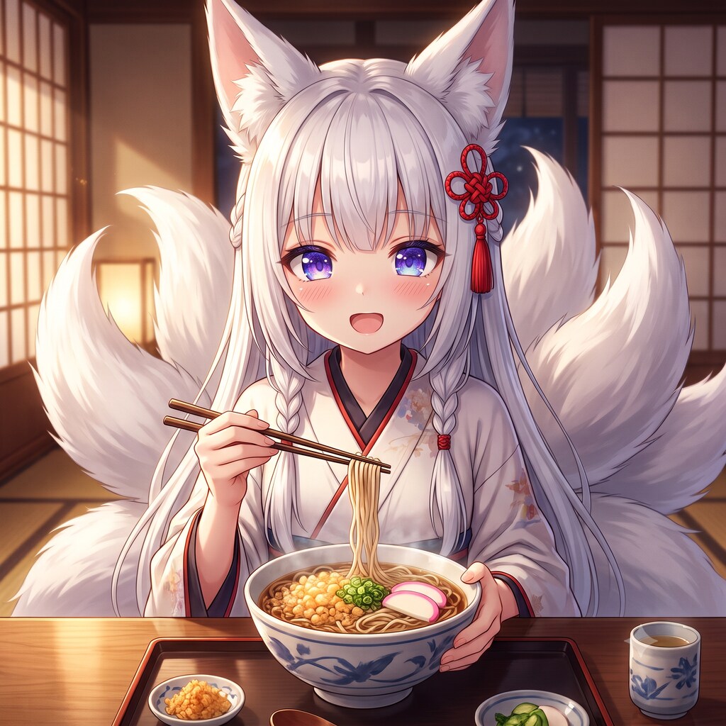 今日のお昼はたぬき蕎麦です