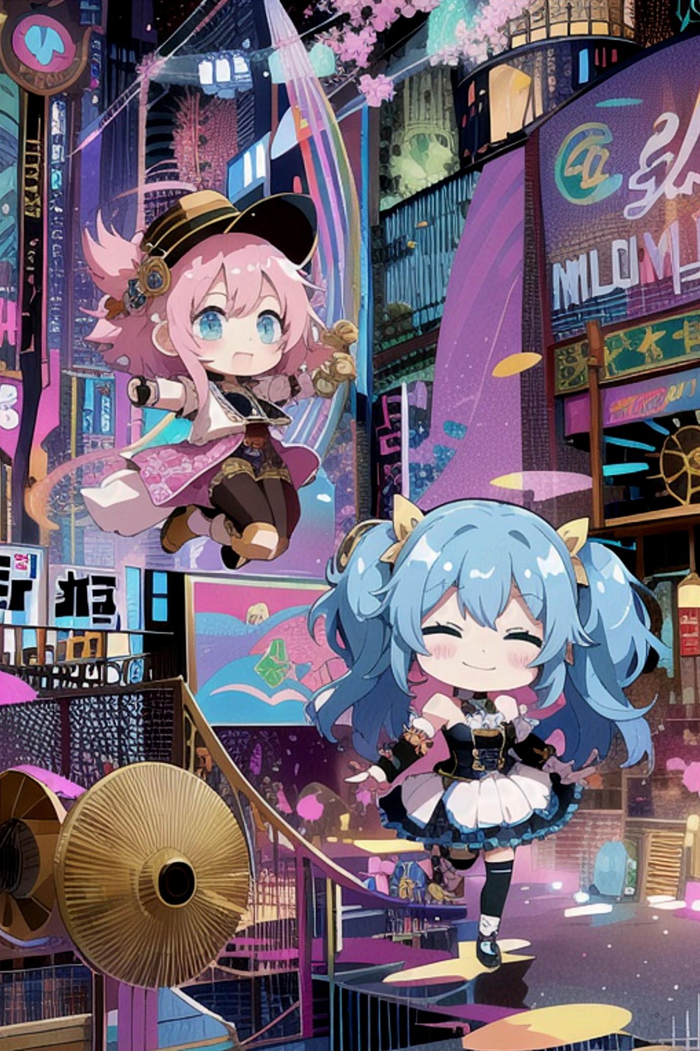 青髪ちゃんとピンク髪ちゃん | の人気AIイラスト・グラビア