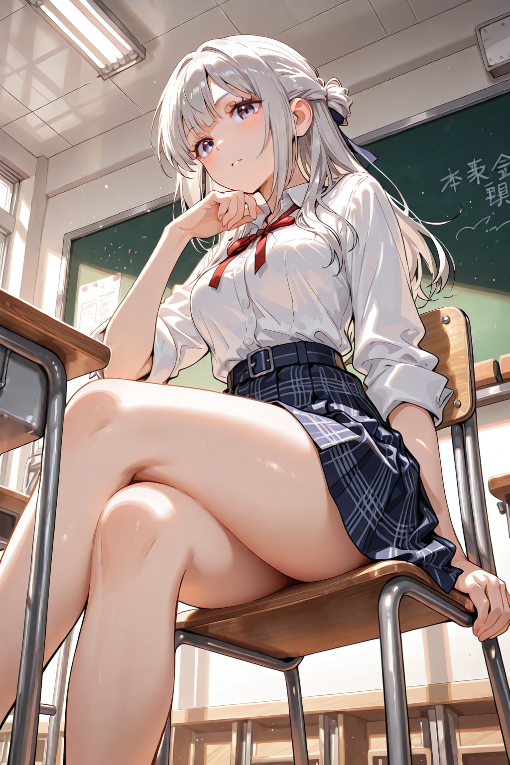 美脚な銀髪ハーフアップ