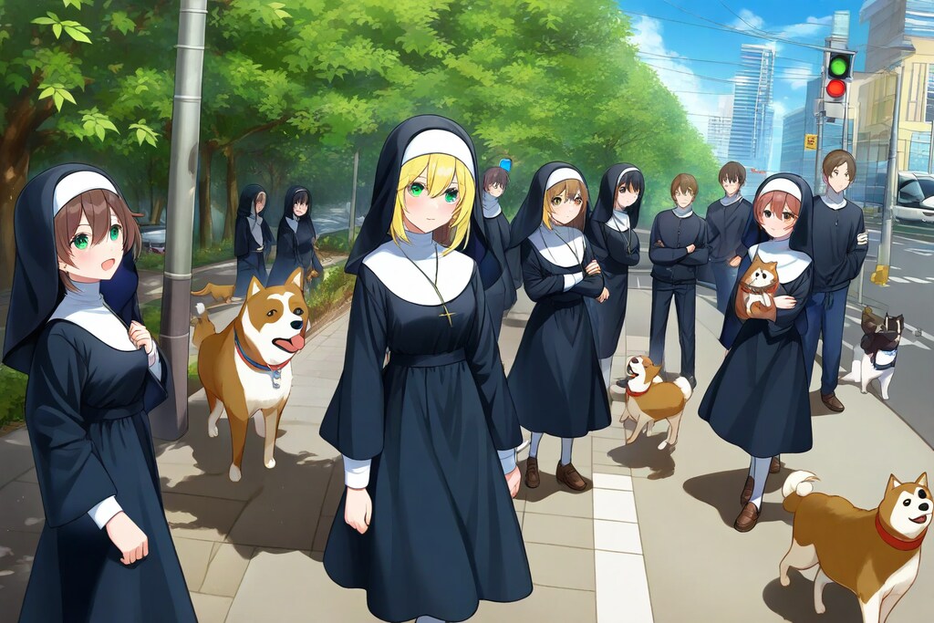 修道服と犬の共演