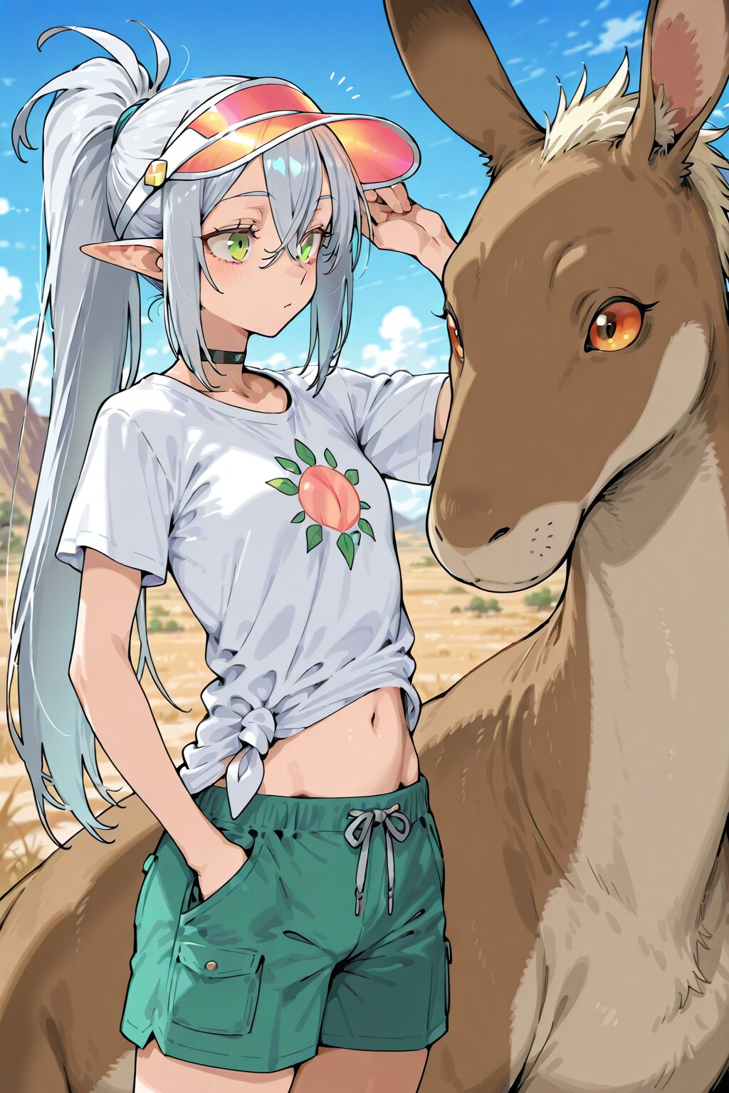 荒野で耳長な生物と遭遇した銀髪エルフの女の子 | の人気AIイラスト・グラビア