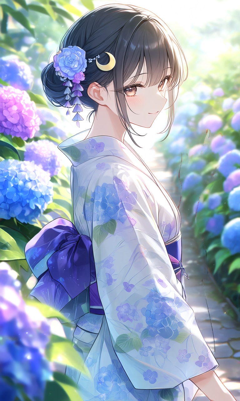 紫陽花と浴衣とアイドル