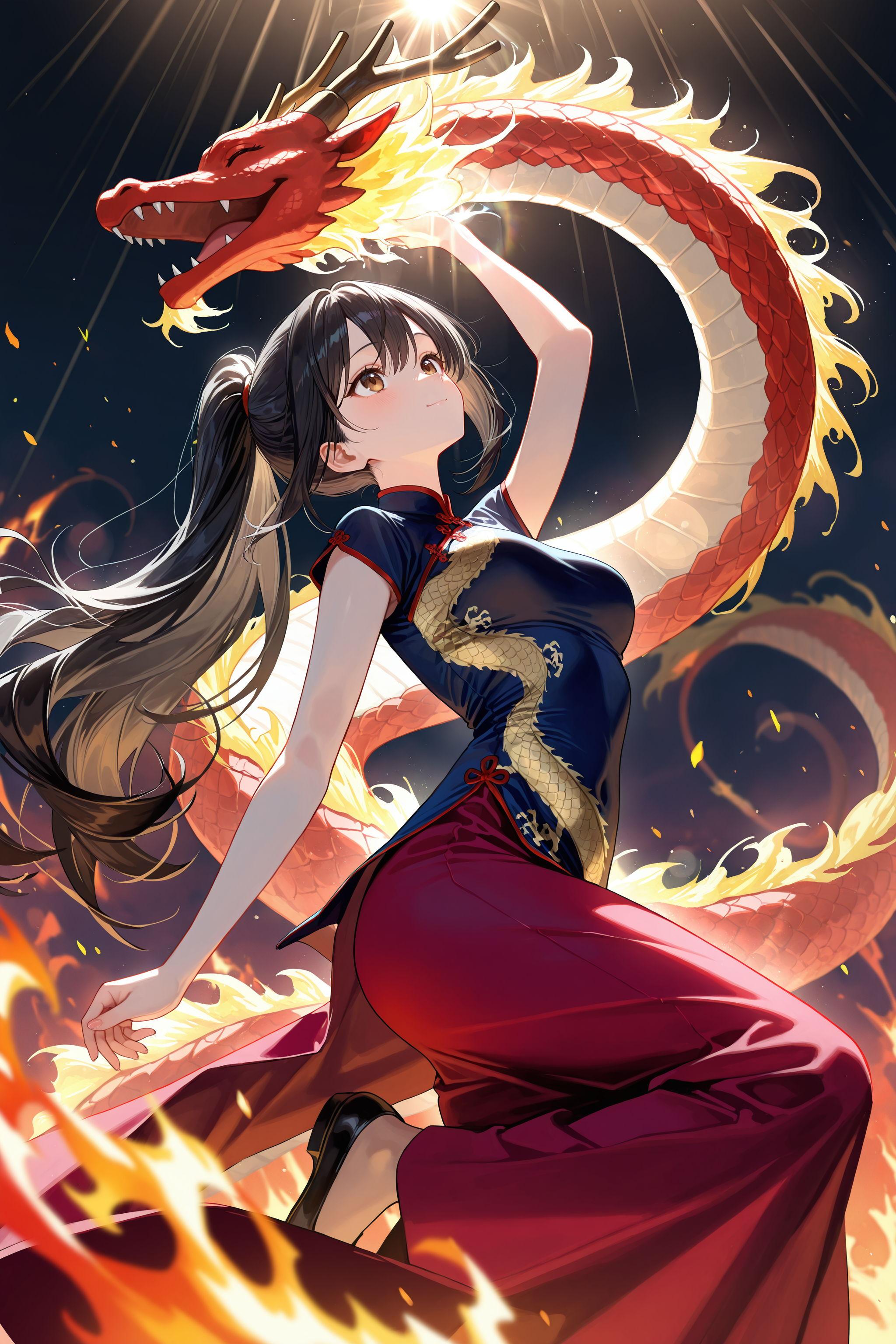 ドラゴン使いの少女（美龍さんと火竜サラマンダーさん） | の人気AIイラスト・グラビア