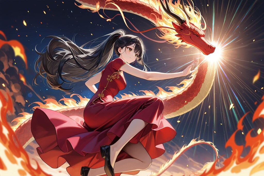 ドラゴン使いの少女（美龍さんと火竜サラマンダーさん）