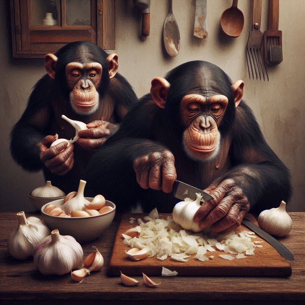 下ごしらえするチンパンジー