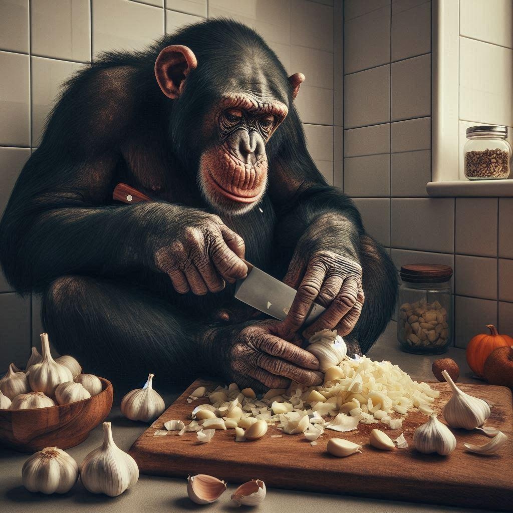 下ごしらえするチンパンジー