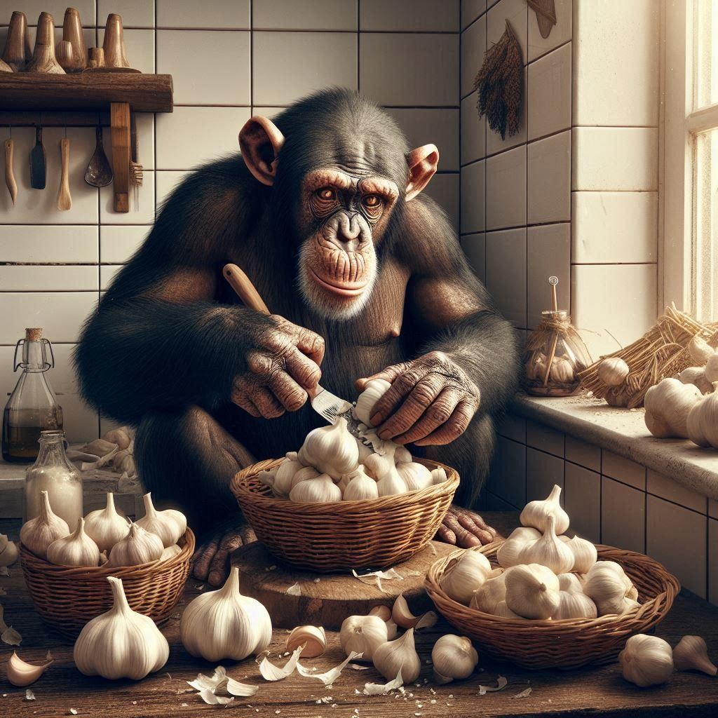 下ごしらえするチンパンジー