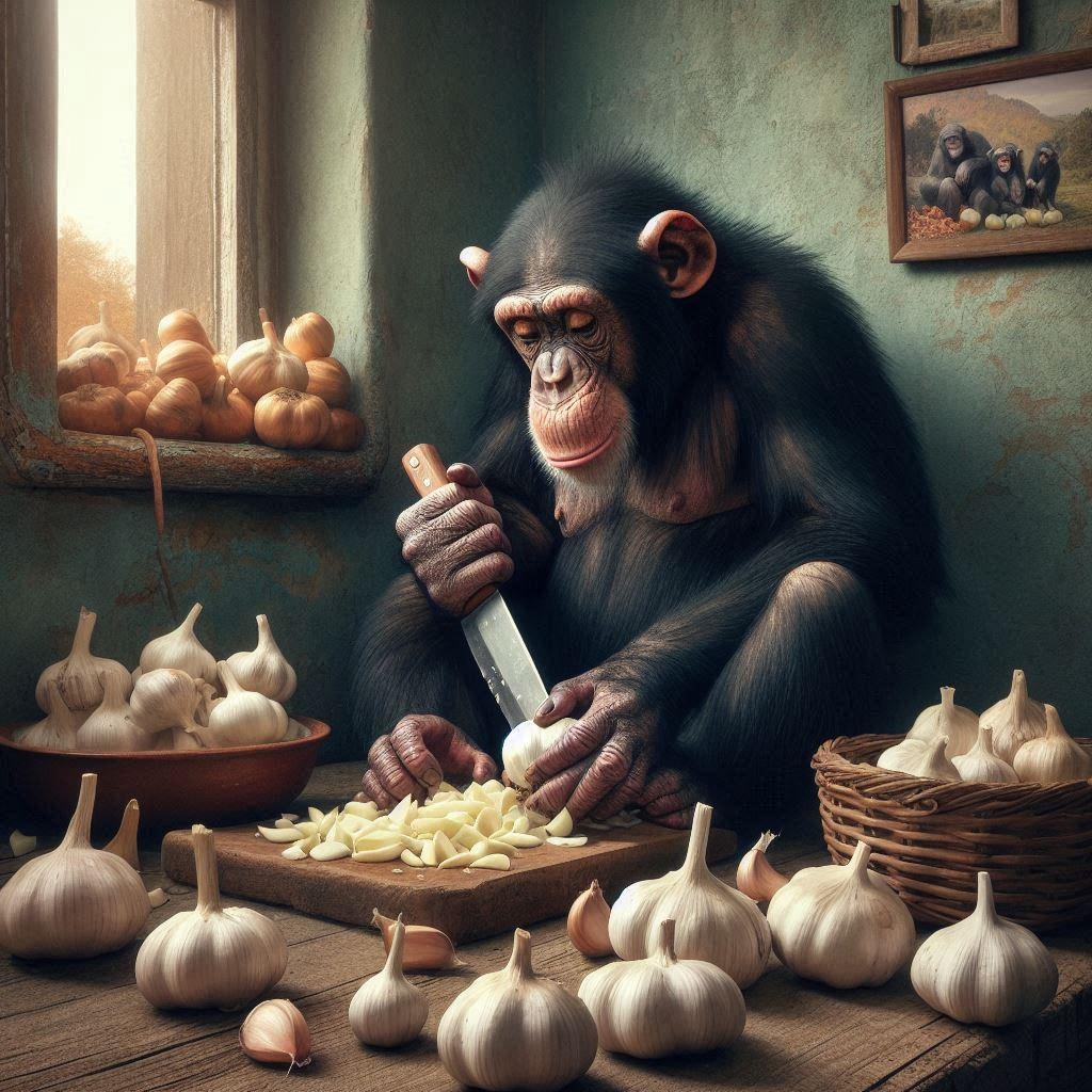 下ごしらえするチンパンジー