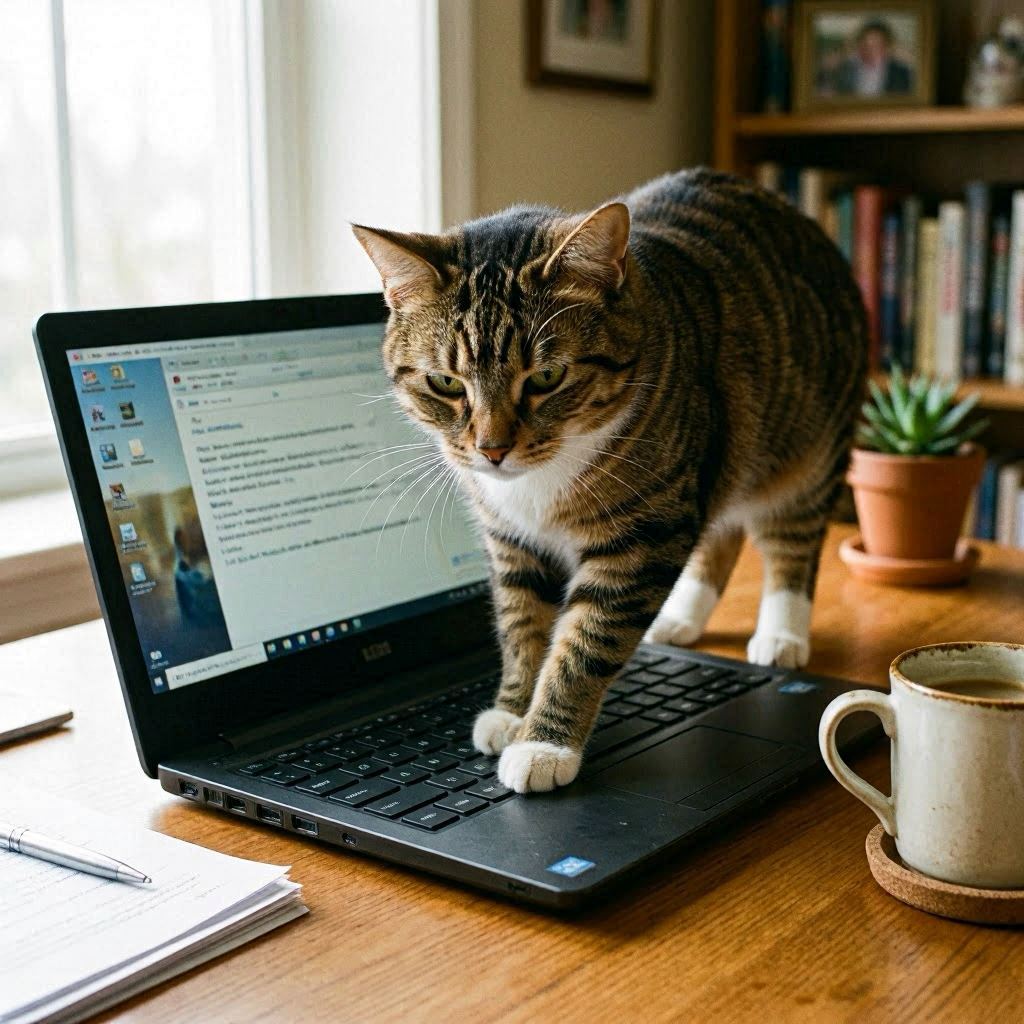 パソコンのキーボードを踏む猫