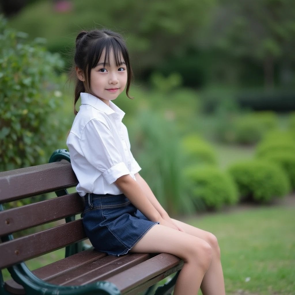 公園ベンチに座る少女