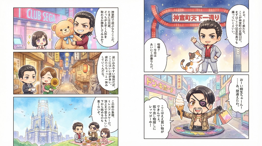 積みゲー消化で、やっと「極2」まで来た😆♪（漫画の内容は多分？神室町案内漫画？）