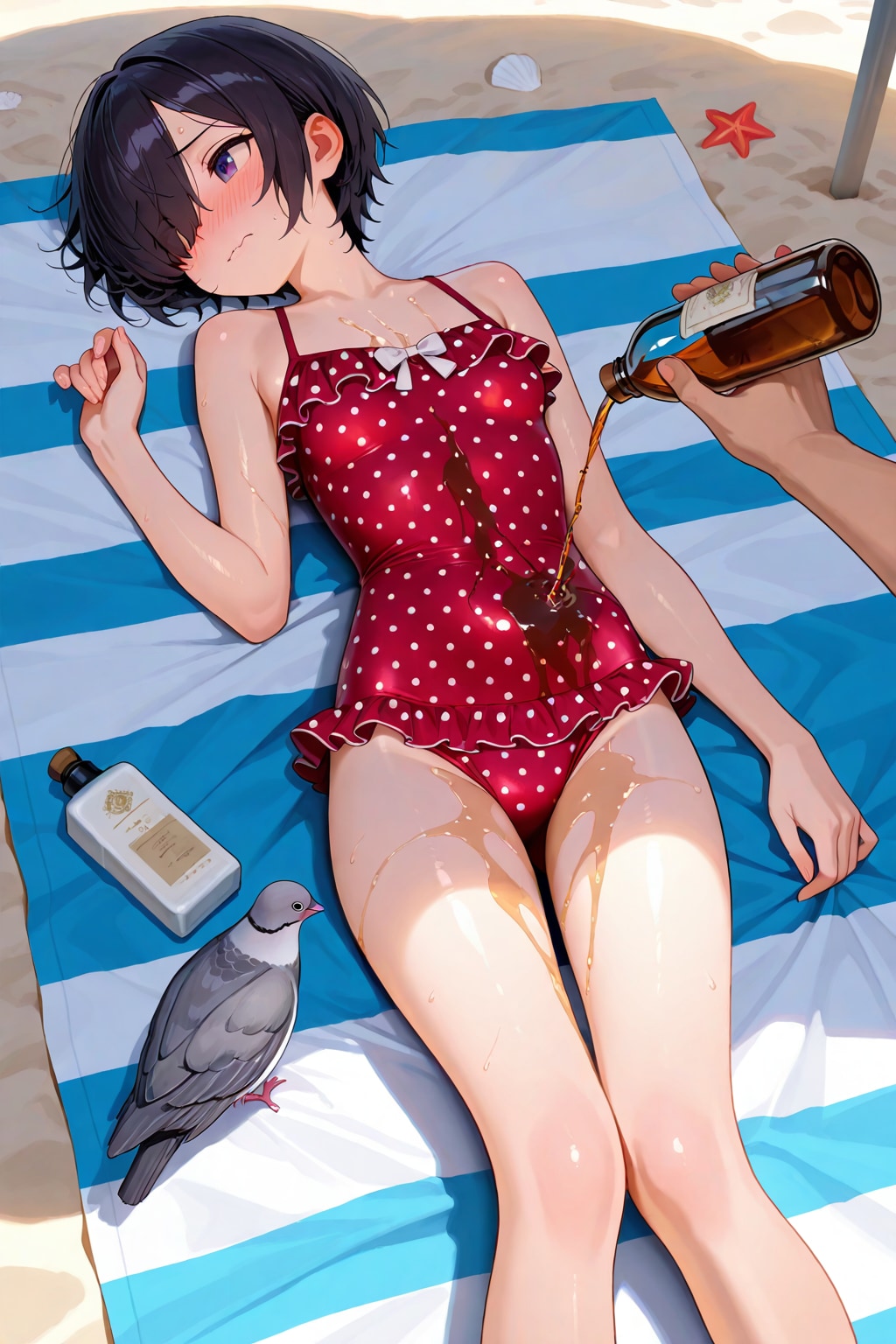 子供っぽい水着にもサンオイルは塗っておかないと