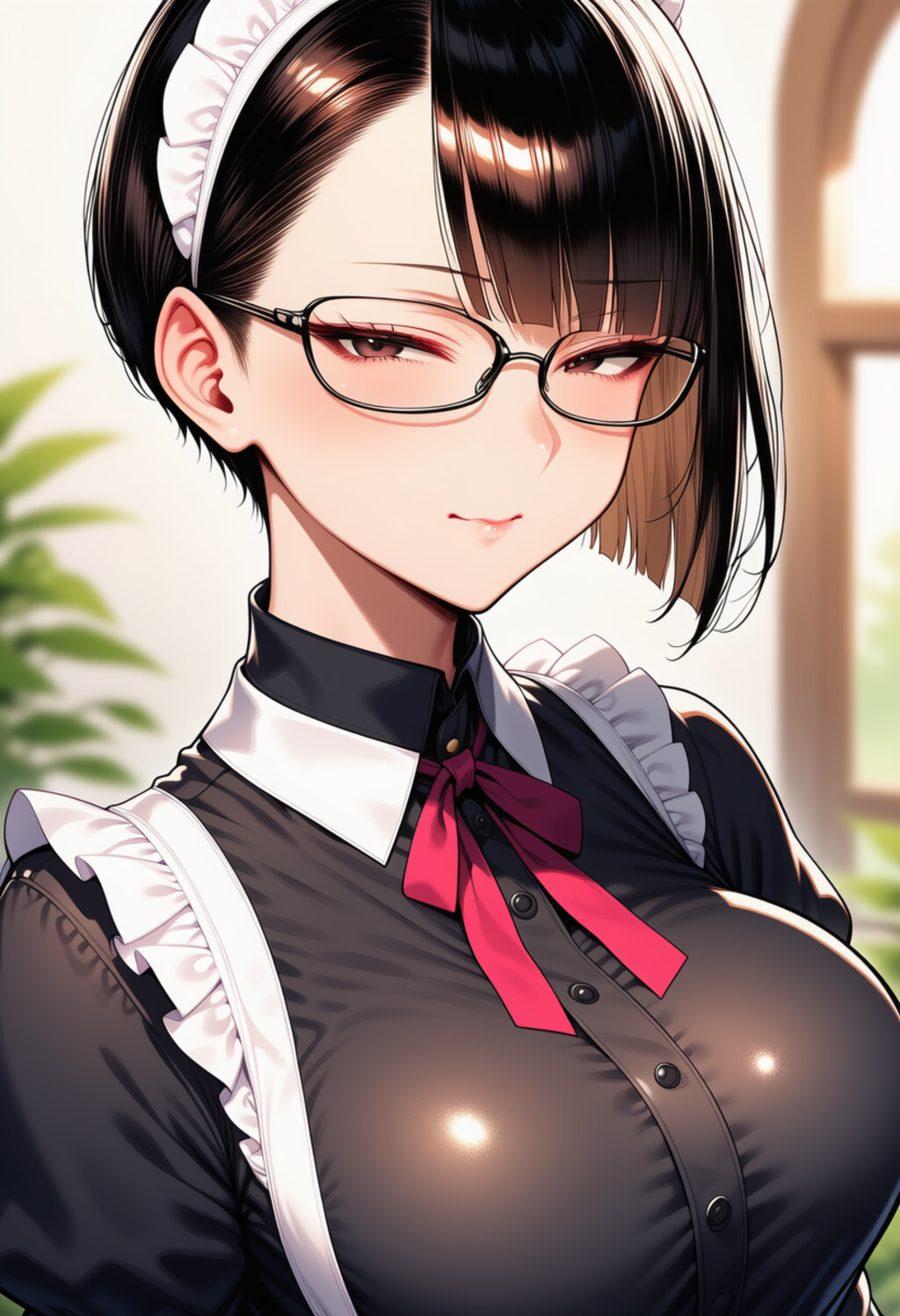 ショートヘア眼鏡メイド