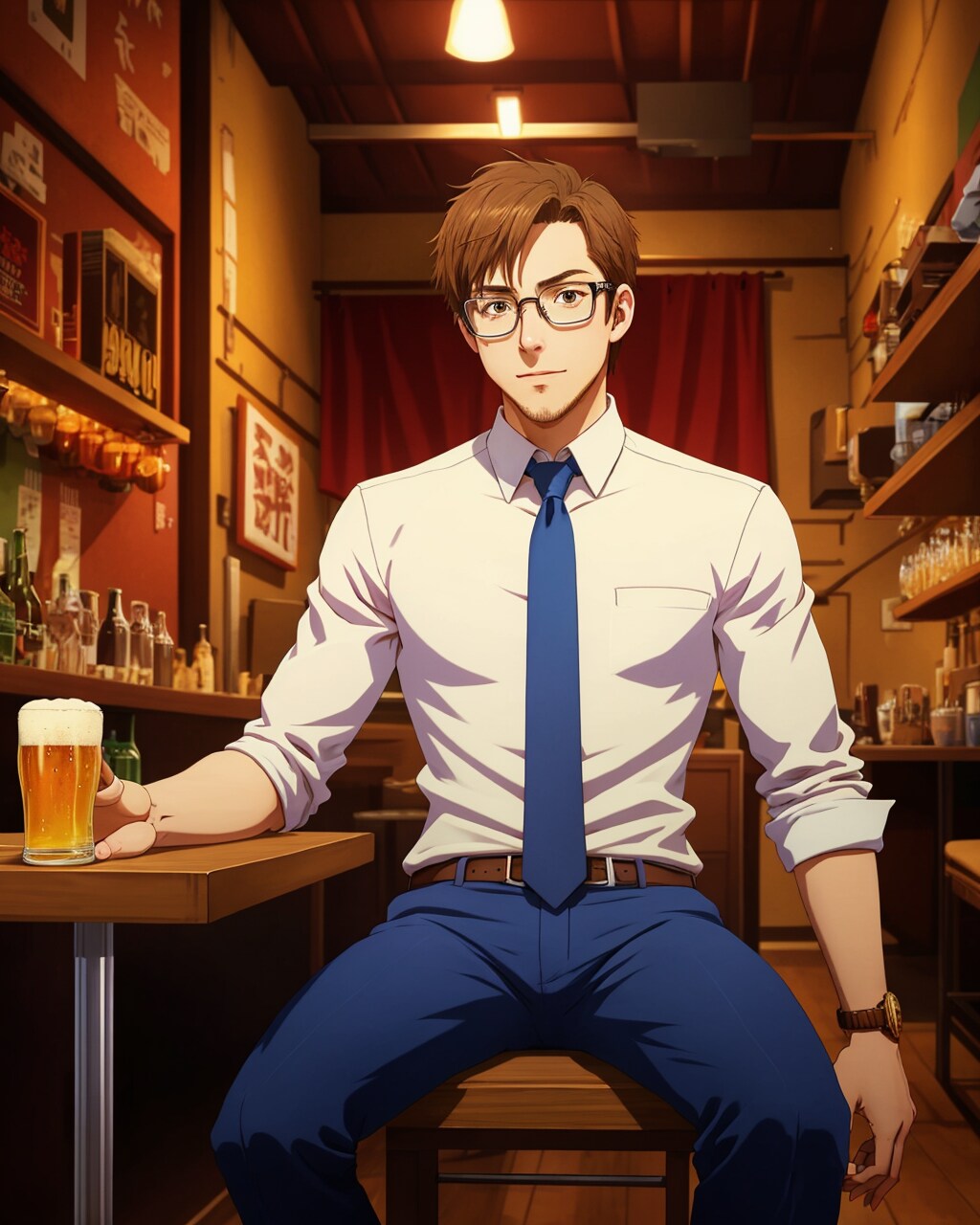 路地裏の居酒屋で座っている