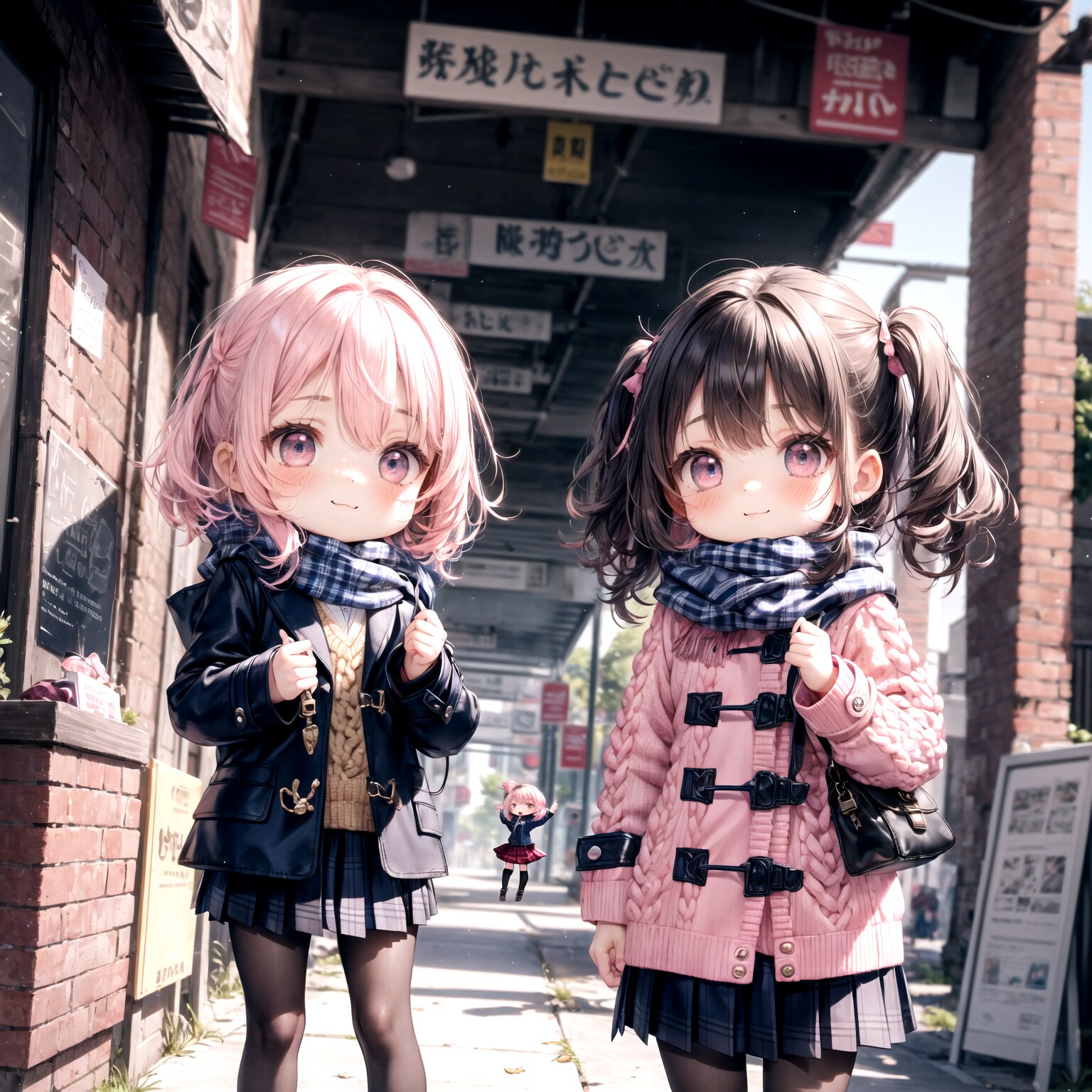 ピンクマフラー＆ダッフルコート（おちびver）