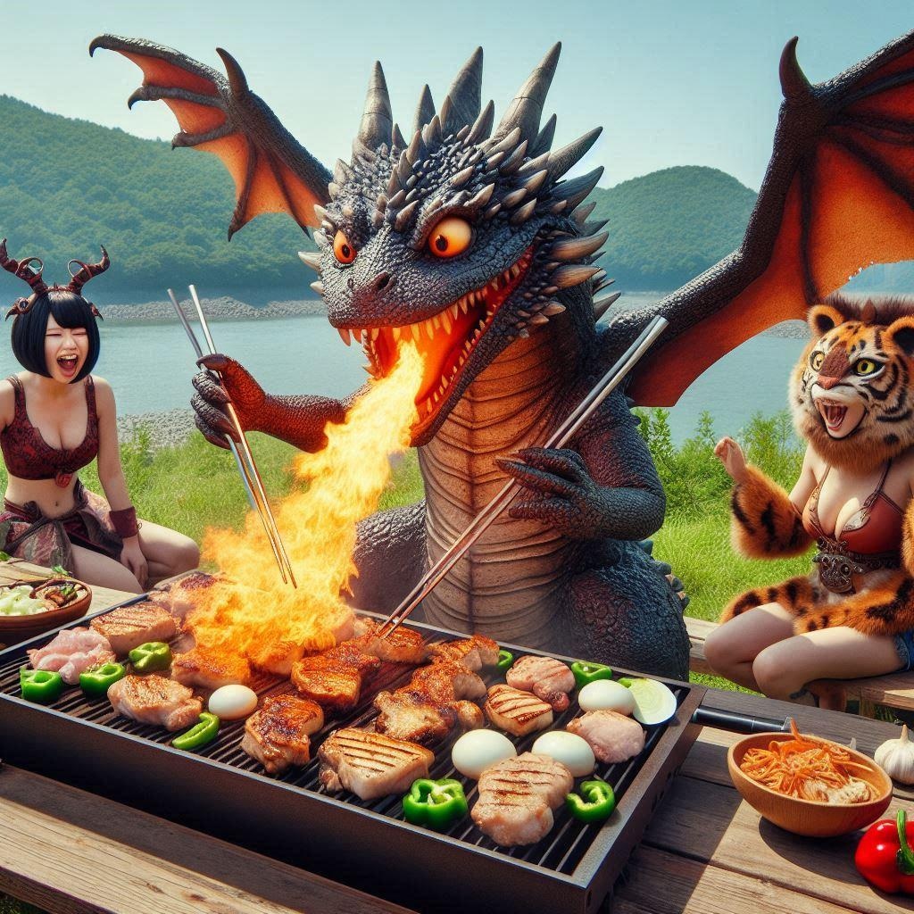 バーベキューに呼ばれたドラゴンちゃん