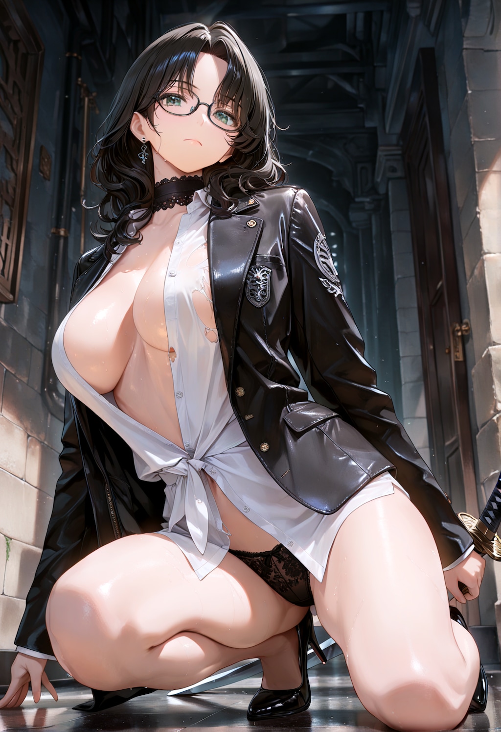 黒髪と刀と下着