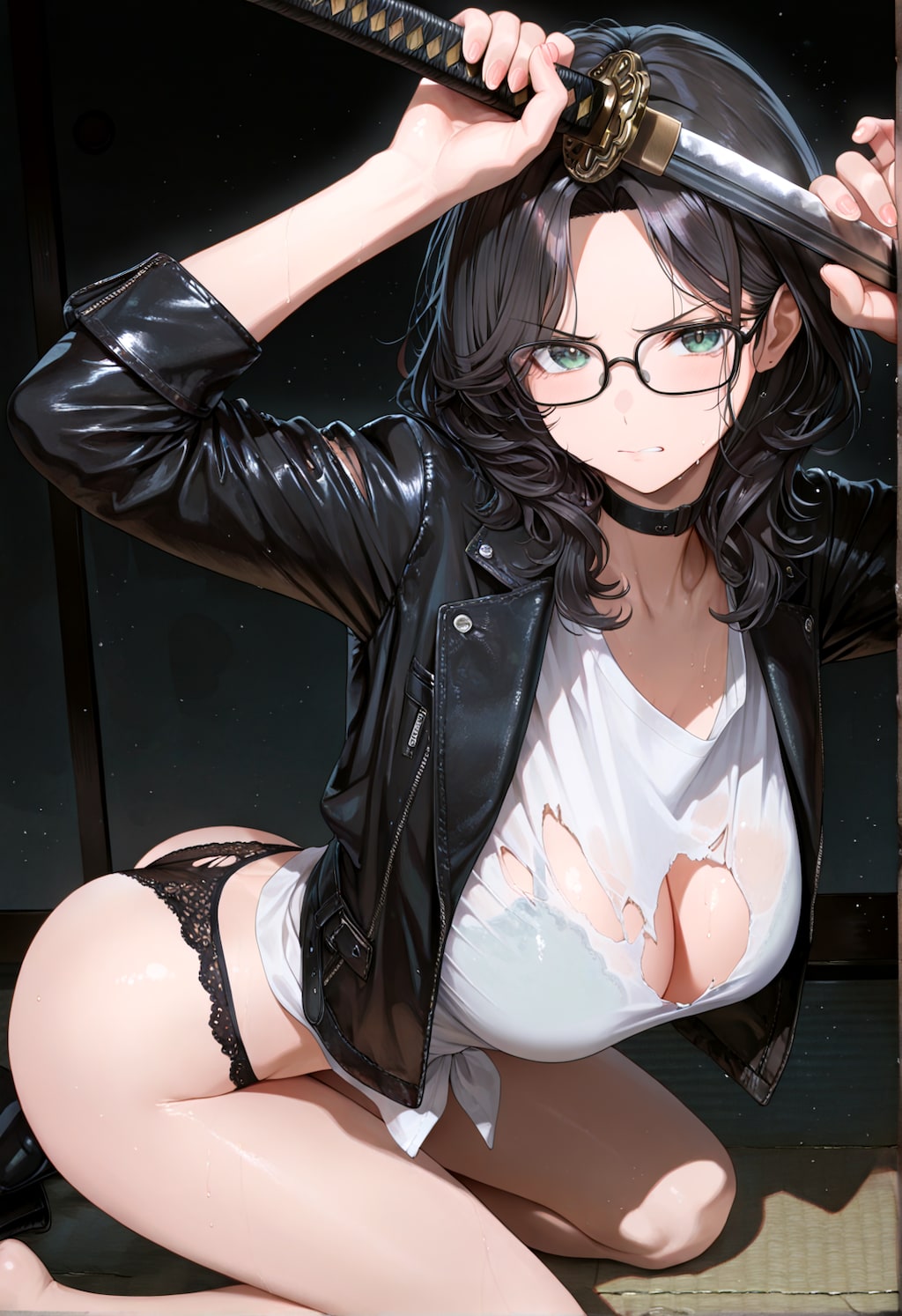 黒髪と刀と下着