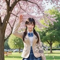 ミニスカ制服でお花見に来たツインテールJ系妹ちゃん 2枚目